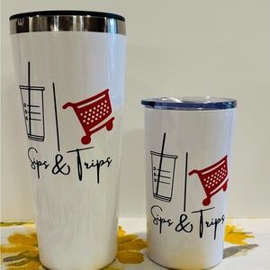 NEW  Custom Designed. Sips & Trips White Tumblers Set
